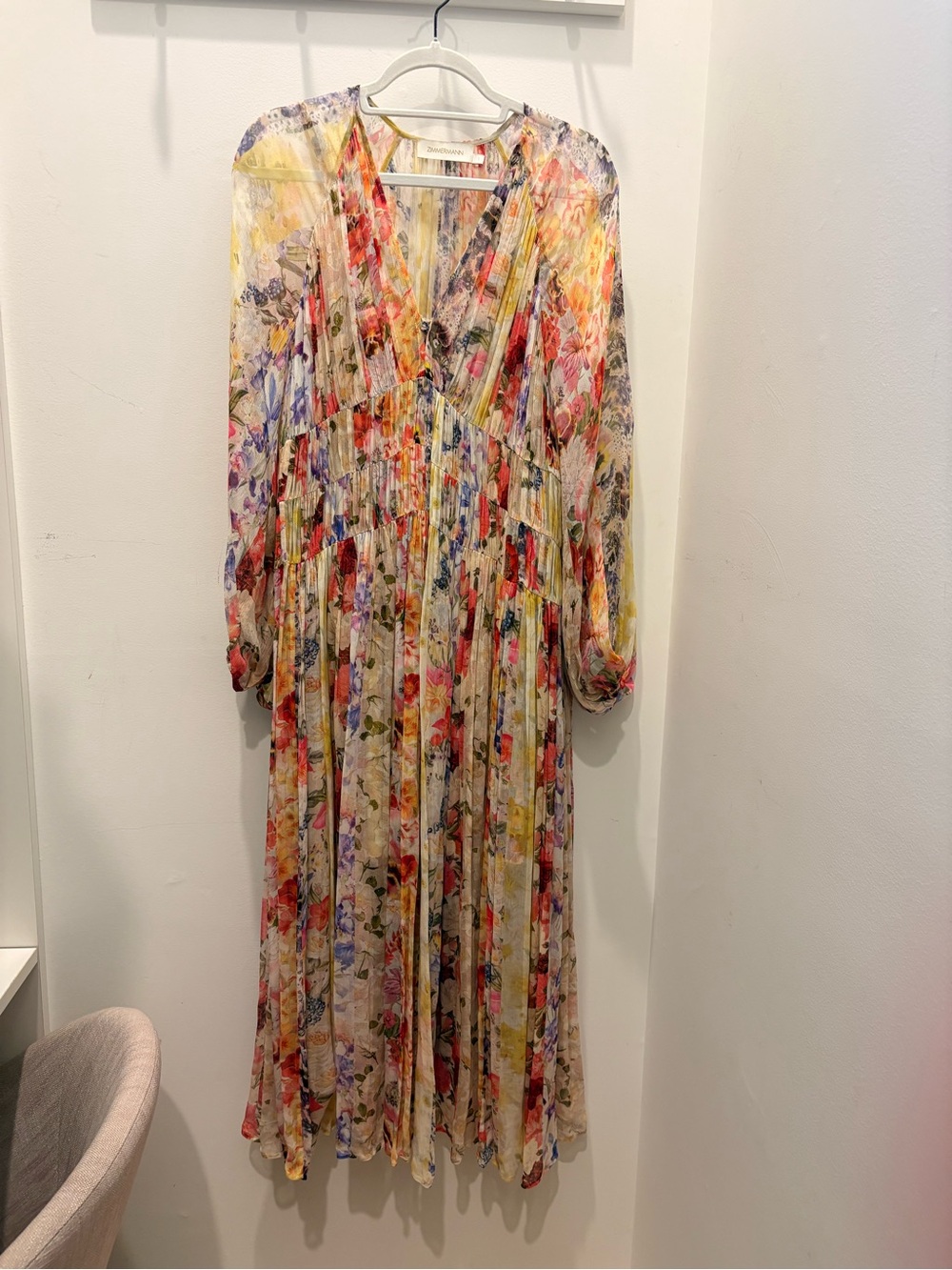 Zimmermann Pastel Floral Voile Maxi Dress - Cream, Pink, Purple, Yellow